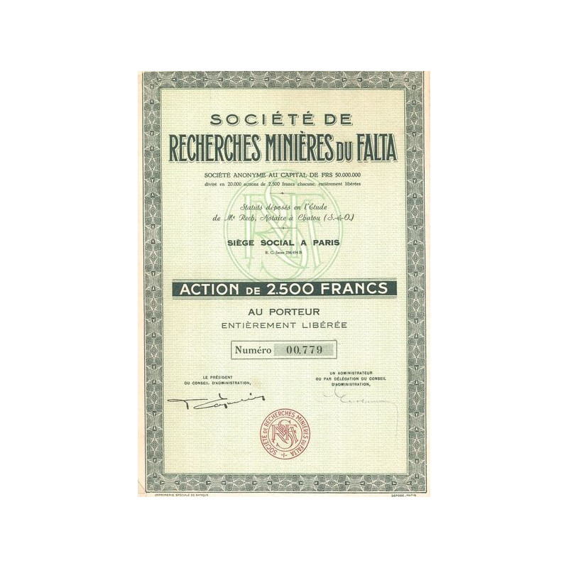 Sté de Recherches Minières du Falta (Act 2500 F)