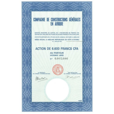 Cie de Constructions Générales en Afrique Française (Act 6600 F CFA)