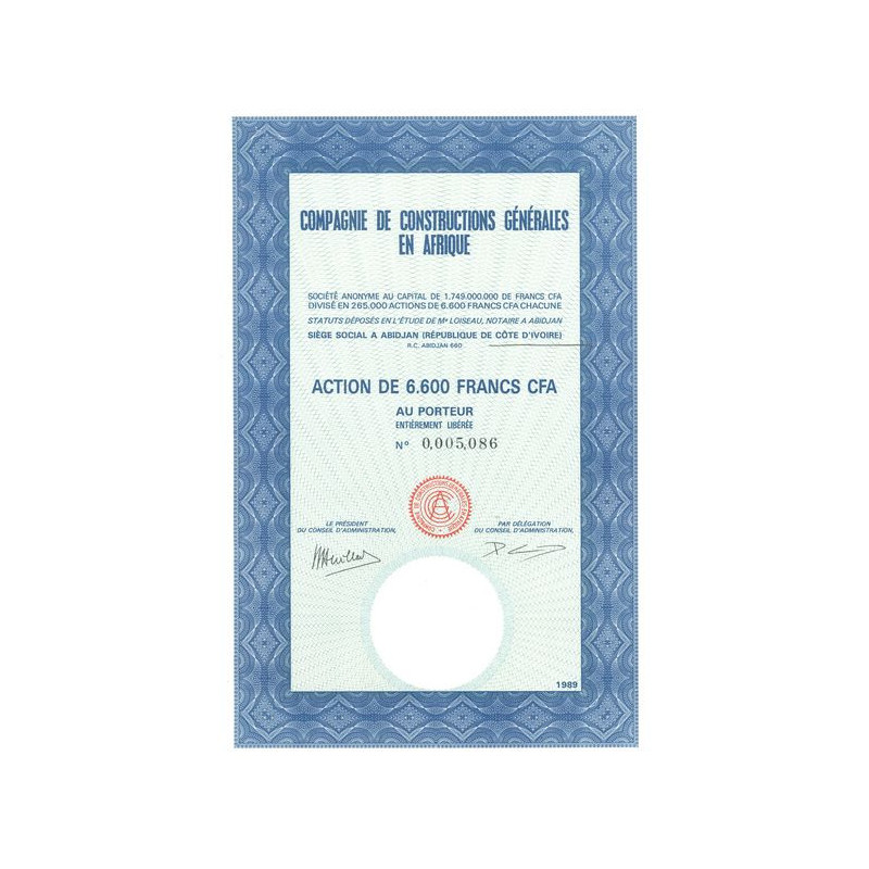 Cie de Constructions Générales en Afrique Française (Act 6600 F CFA)