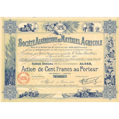 Sté Algérienne de Matériel Agricole (Act 100 F)
