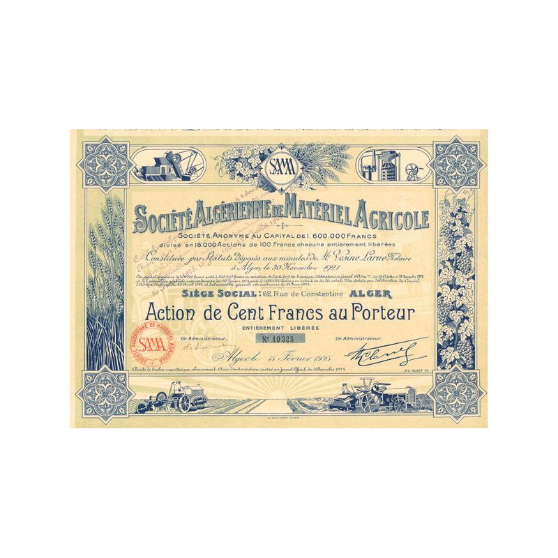Sté Algérienne de Matériel Agricole (Act 100 F)