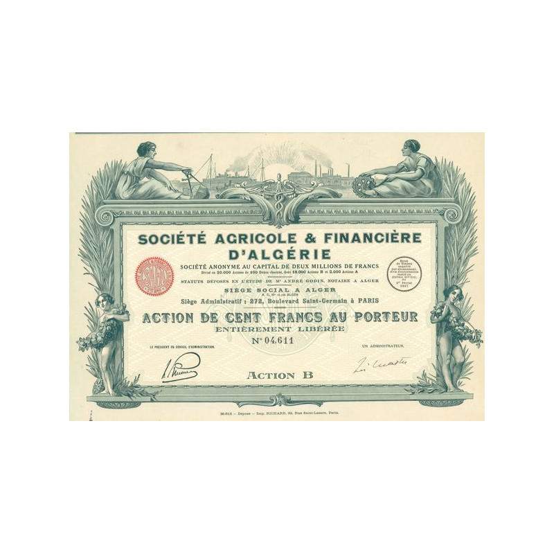 Sté Agricole & Financière d'Algérie (Act 100 F)