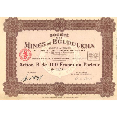 Sté des Mines de Boudoukha S.A. (Act B 100 F)