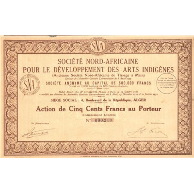 Sté Nord-Africaine pour le Développement des Arts Indigènes (Act 500 F)