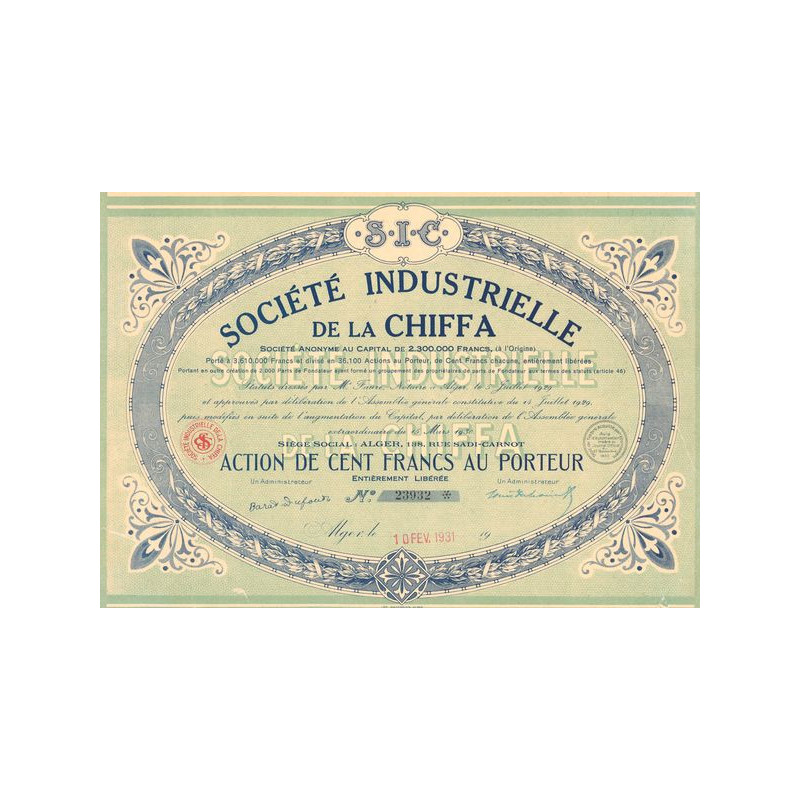 Sté Industrielle de la Chiffa (Act 100 F)