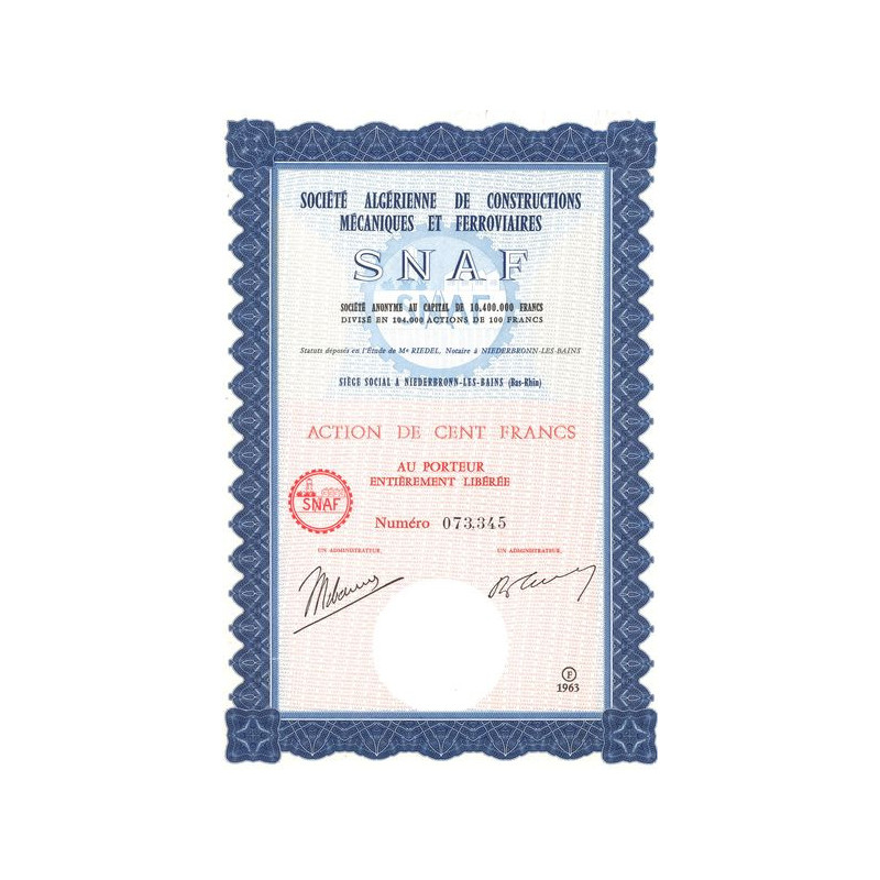 Sté Algérienne de Constructions Mécaniques et Ferroviaires SNAF (Act 100 F)