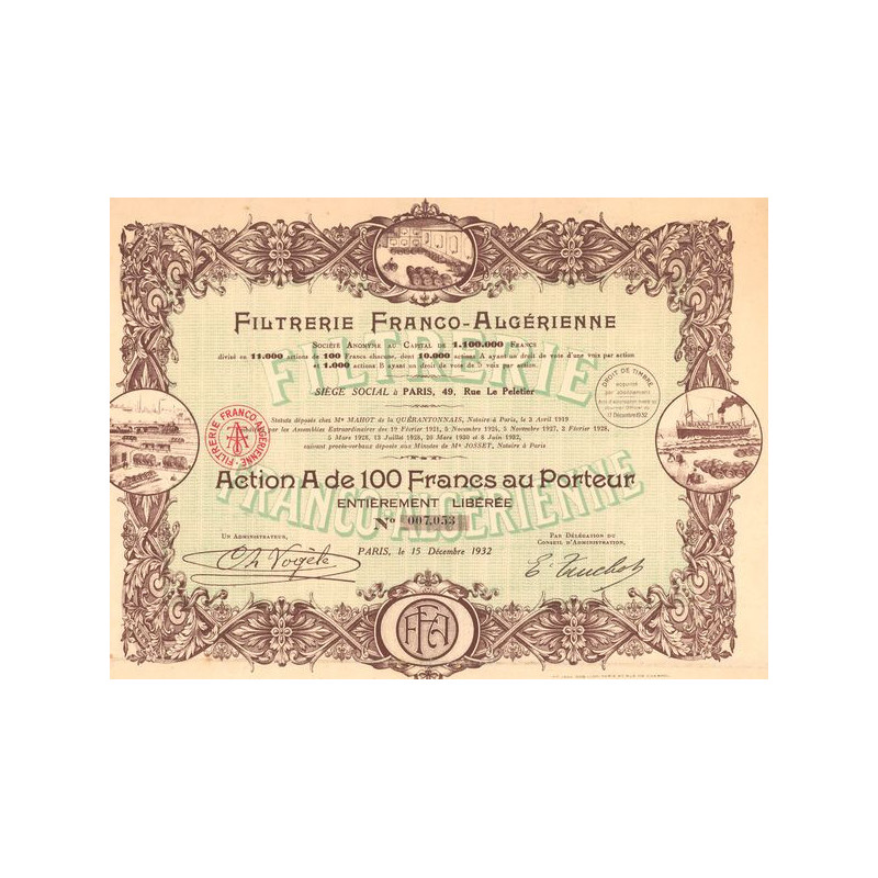 Filtrerie Franco-Algérienne (Act A 100 F)