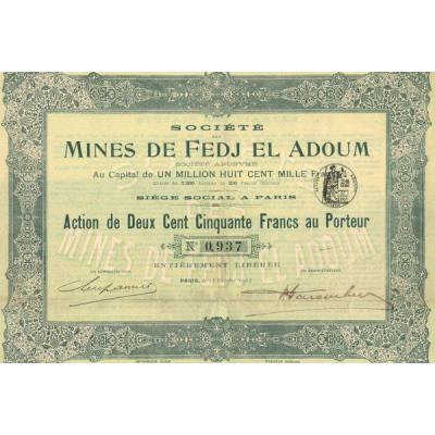 Sté des Mines de Fedj el Adoum (Act 250 F)