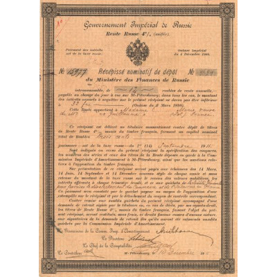 Gvt Impérial de Russie Rente Russe 4% (Unifiée) (Récépissé Nomin de Dépôt)