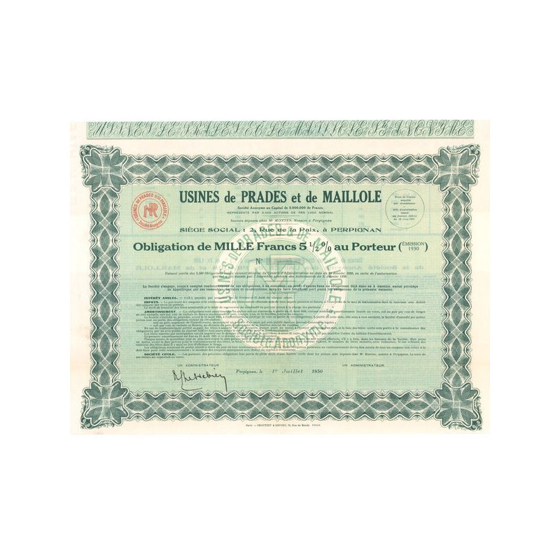 Usines de Prades et de Maillole (Obl 1000 F 5.5%)