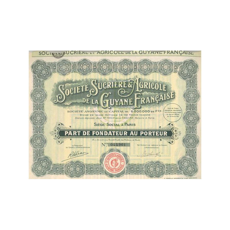 Sté Sucrière & Agricole de la Guyane Française (PF)