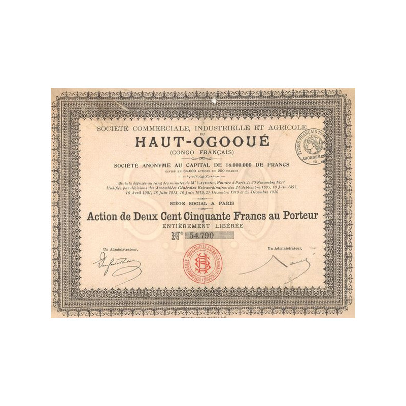 Sté Commerciale Industrielle et Agricole du Haut-Ogooué (Congo Français) (Act 250 F)