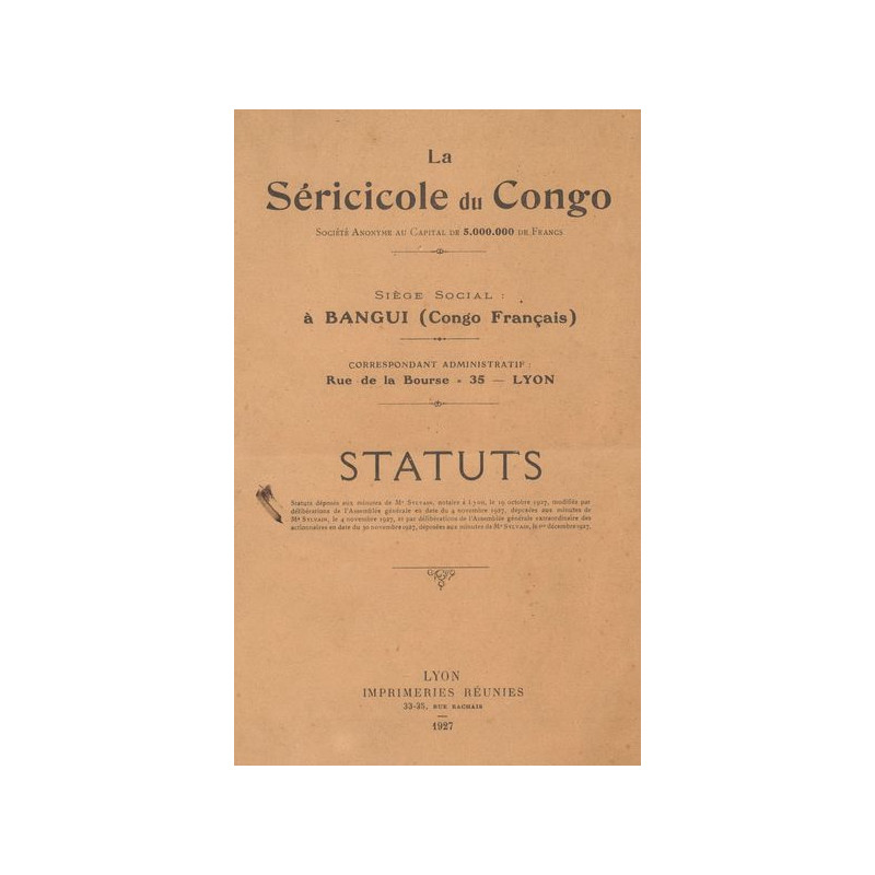 La Séricicole du Congo (Statuts)