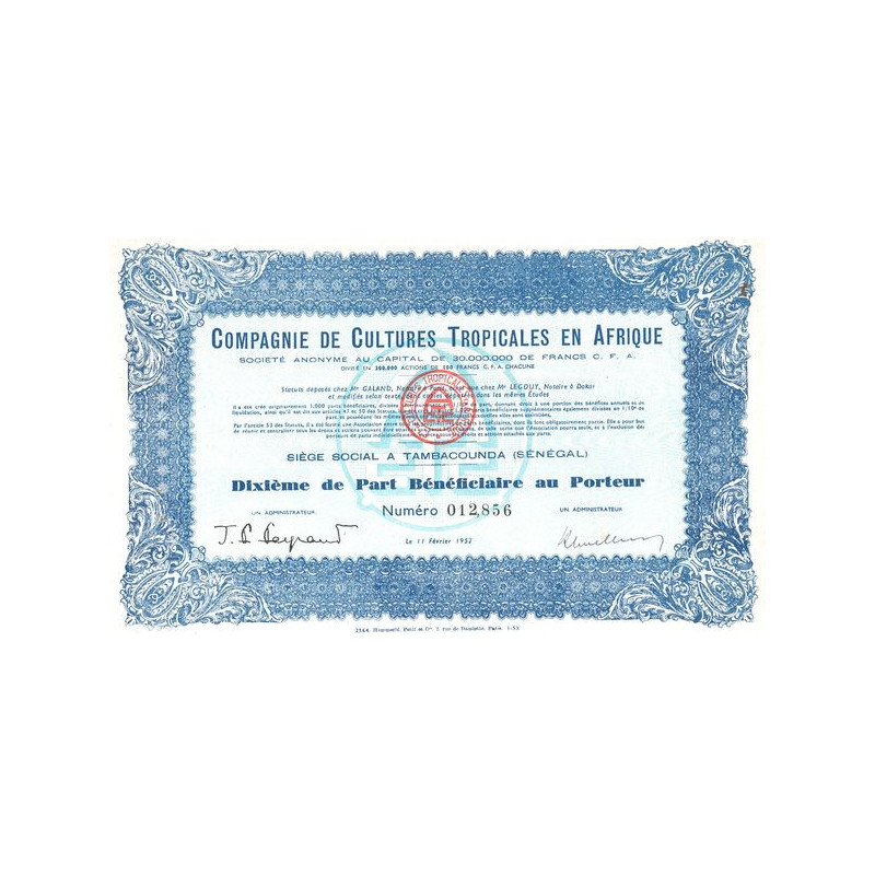 Cie de Cultures Tropicales en Afrique (10ème PB)