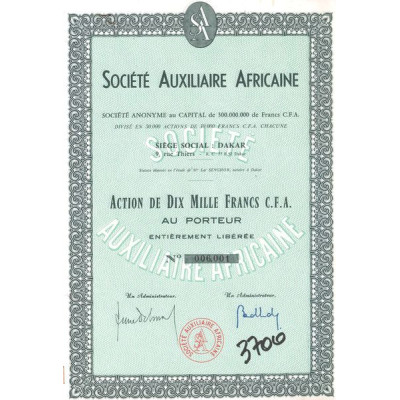 Sté Auxiliaire Africaine (Act 10000 F C.F.A.)