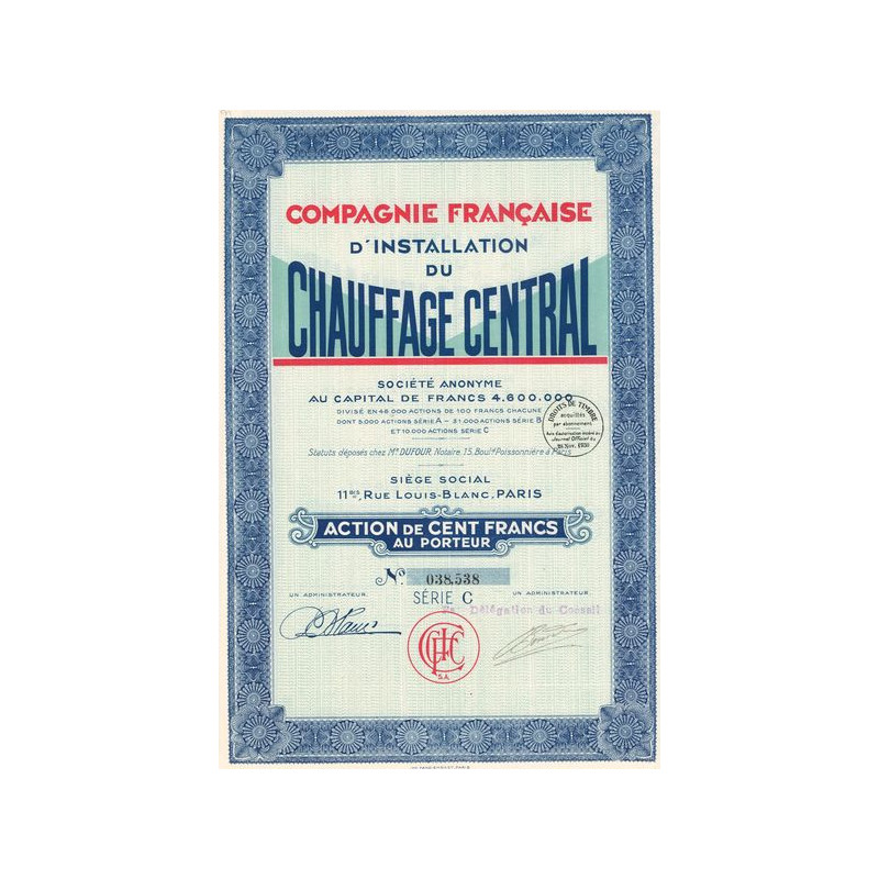 Cie Française d'Installation du Chauffage Central (Act 100 F)