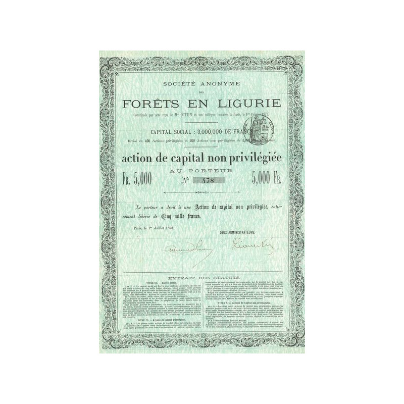 S.A. des Forêts en Ligurie (Act de Capital)