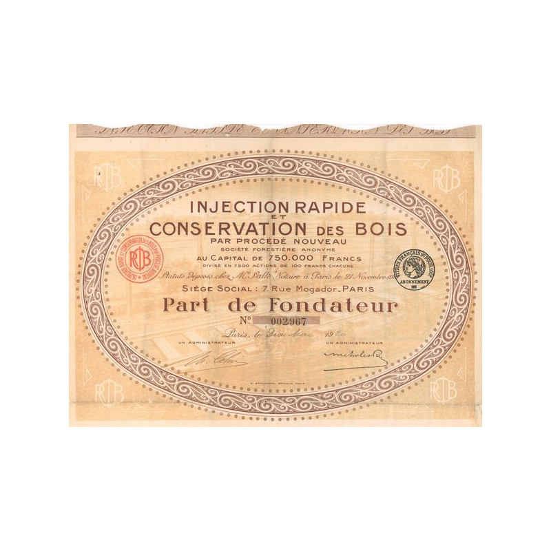 Injection Rapide et Conservation des Bois par Procédé Nouveau (PF)