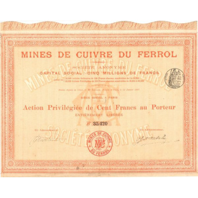 Mines de Cuivre du Ferrol (Act Privilégiée 100 F)