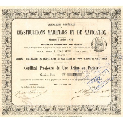 Cie Générale de Constructions Maritimes et de Navigation - Chantiers é Ateliers à Cette (Certif Provisoire 1 Act)