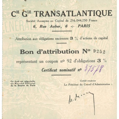 Cie Générale Transatlantique (Bon d'Attribution)