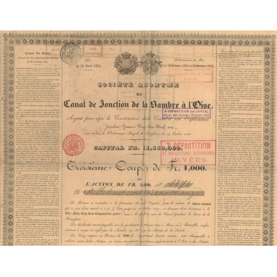 S.A. du Canal de Fonction de la Sambre à l'Oise (Coupon 1000 F)