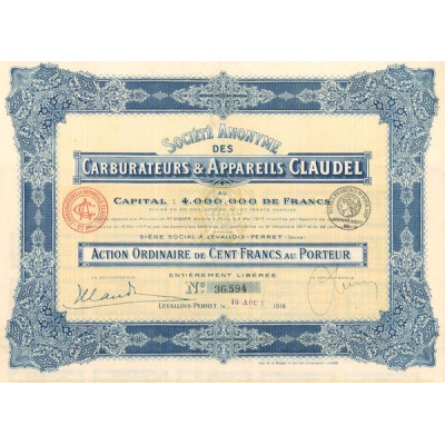 S.A. des Carburateurs & Appareils Claudel (Act Ordi 100 F)