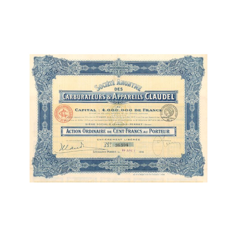 S.A. des Carburateurs & Appareils Claudel (Act Ordi 100 F)
