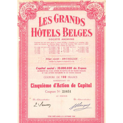Les Grands Hôtels Belges (Titre 05 Act 100 F)