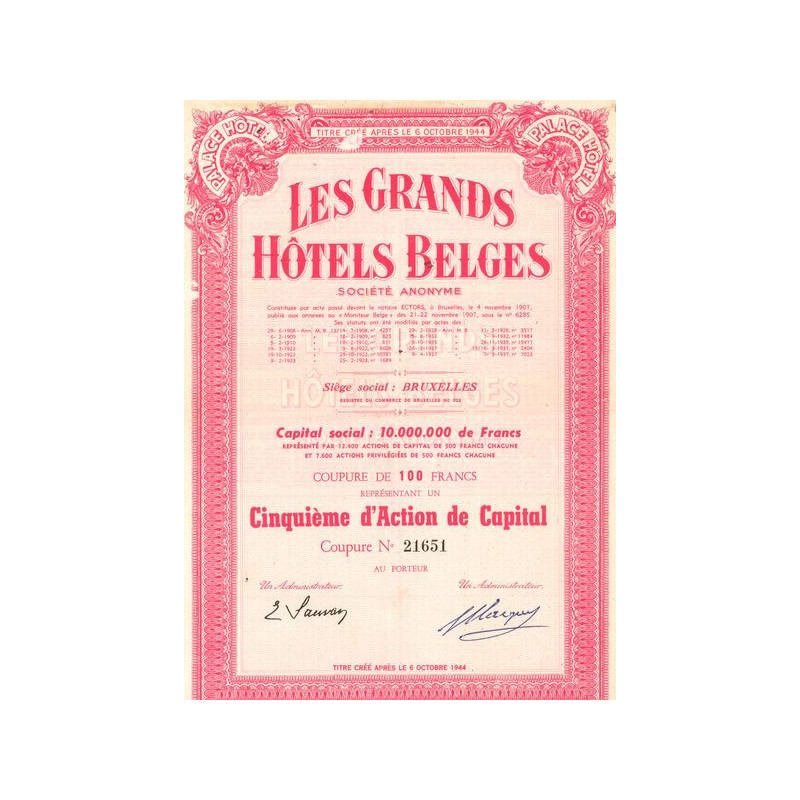 Les Grands Hôtels Belges (Titre 05 Act 100 F)