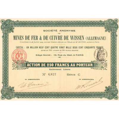 S.A. des Mines de Fer & de Cuivre de Wissen (Allemagne) (Act 250 F)