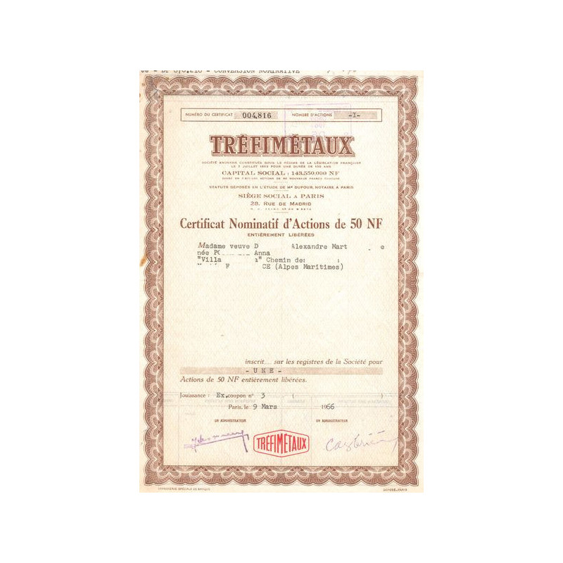 Tréfimétaux (Cerif Nomin Act 50 NF)