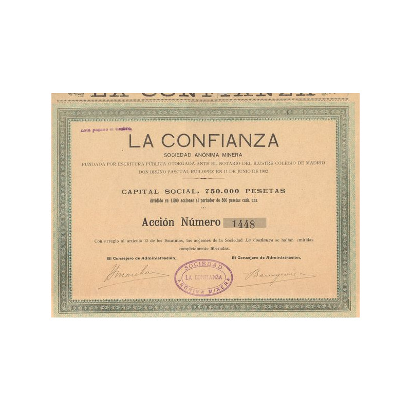 La Confianza S.A. Minera (Act 500 Pesetas)