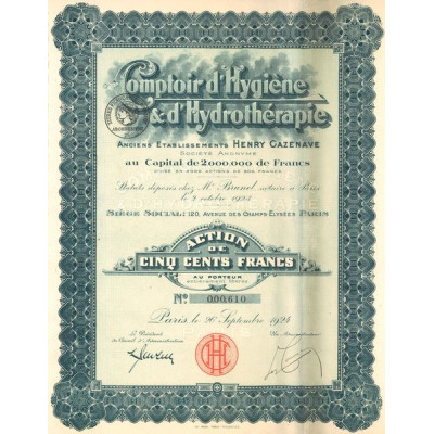 Comptoir d'Hygiène & d'Hydrothérapie Anc Ets Henry Cazenave (Act 500 F)