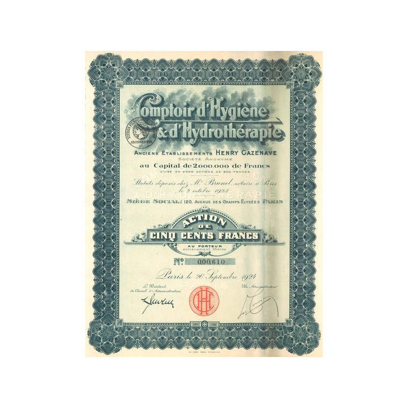 Comptoir d'Hygiène & d'Hydrothérapie Anc Ets Henry Cazenave (Act 500 F)