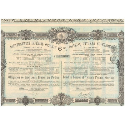 Gvt Impérial Ottoman Emprunt 6 % 1873 (Obl 500 F)