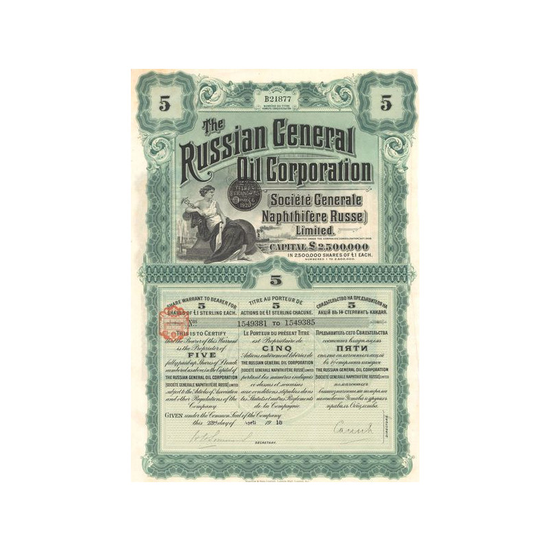 Sté Gale Naphtifère Russe - The Russian General Oil Corporation Ltd (Titre 05 Act 1£)