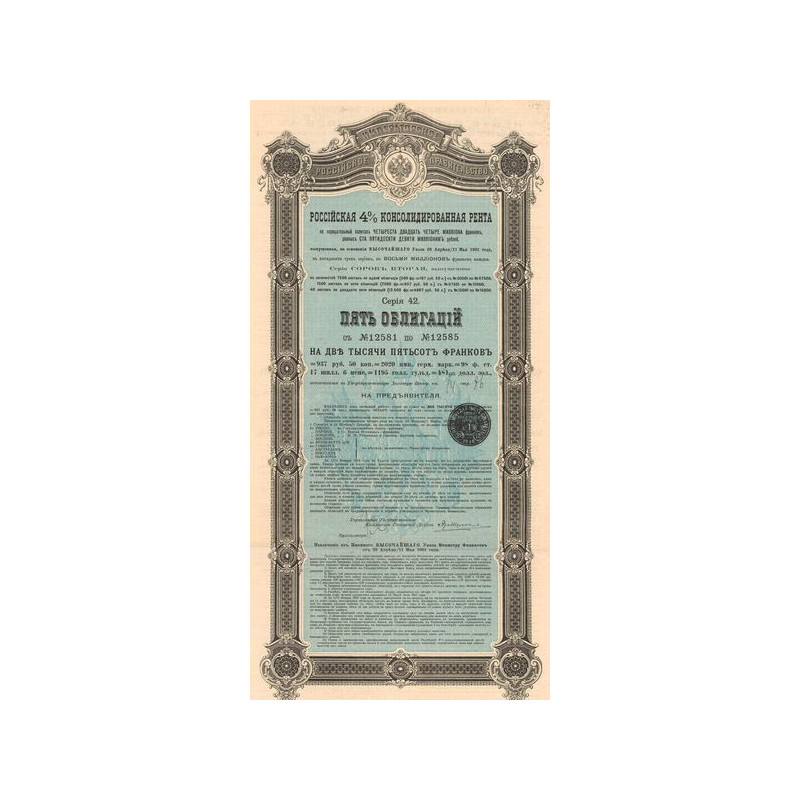 Rente Russe Consolidée 4 % 1901 - 937.50 Rbl