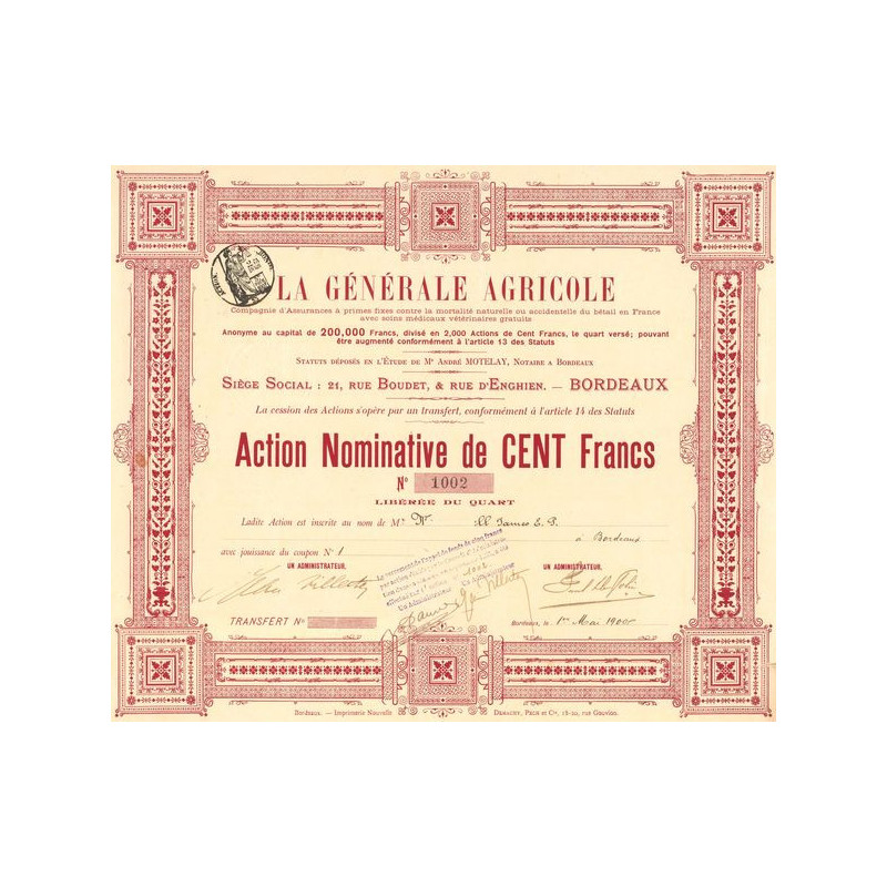 La Générale Agricole (Act Nomin 100 F)
