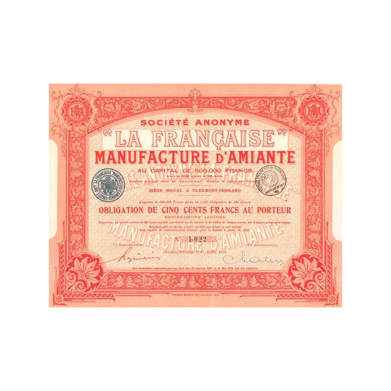 "La Française" Manufacture d'Amiante (Obl 500 F)