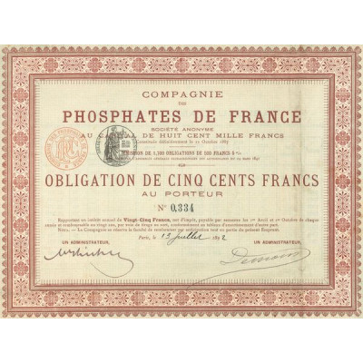 Cie des Phosphates de France (Obl 500 F)