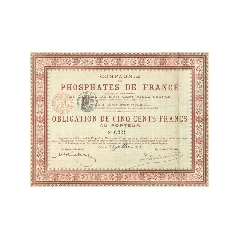 Cie des Phosphates de France (Obl 500 F)