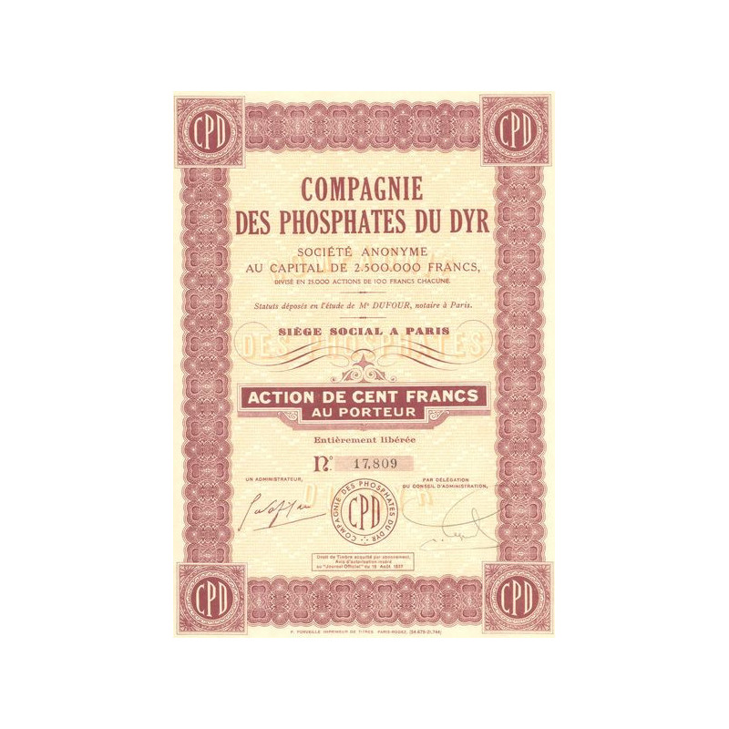 Cie des Phosphates du Dyr (Act 100 F)