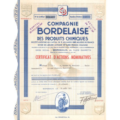 Cie Bordelaise des Produits Chimiques (Certif Act Nomin)