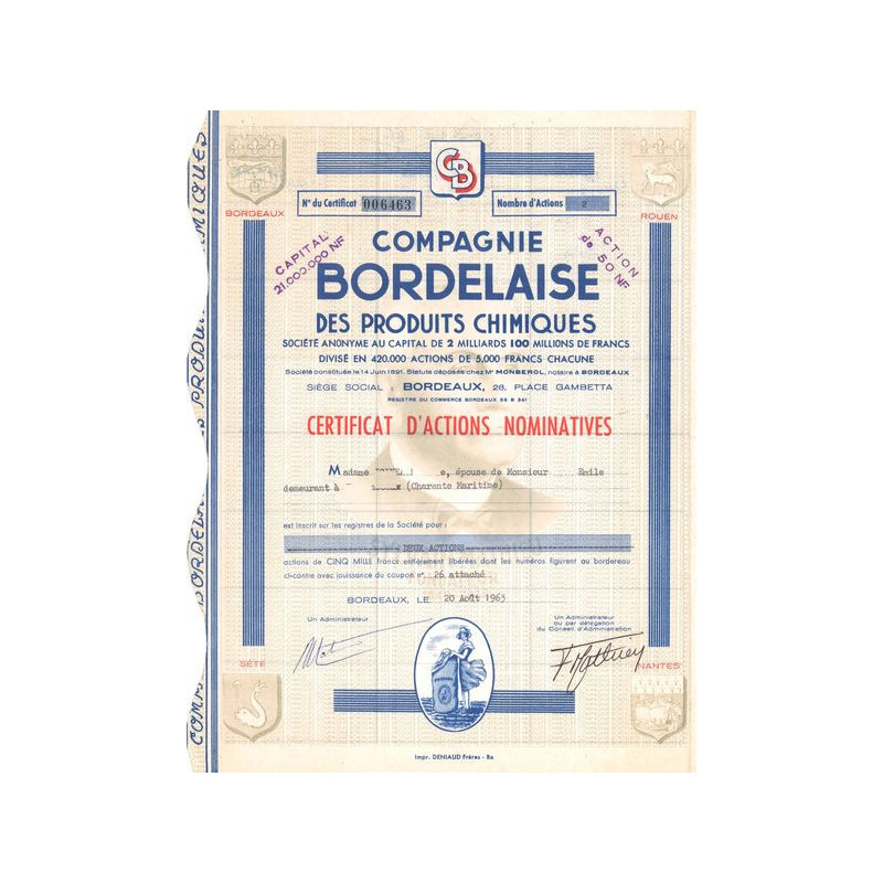 Cie Bordelaise des Produits Chimiques (Certif Act Nomin)