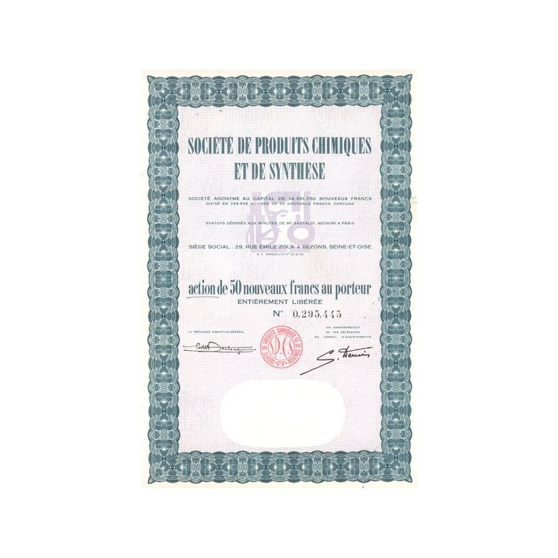 Sté de Produit Chimiques et de Synthèse (Act 50 NF)