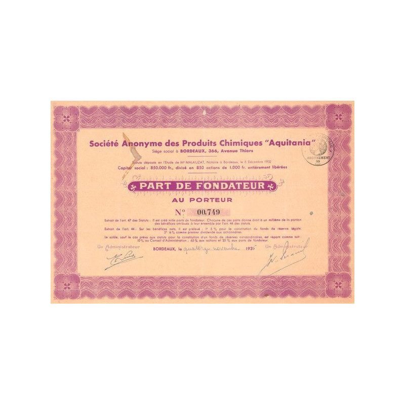 S.A. des Produits Chimiques "Aquitania" (PF)