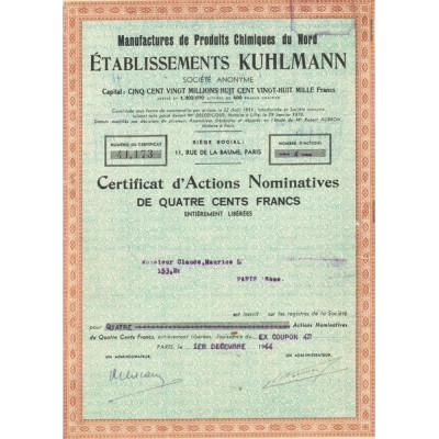 Manufactures de Produits Chimiques du Nord - Etablissements Kuhlmann (Certif Act Nomin 400 F)