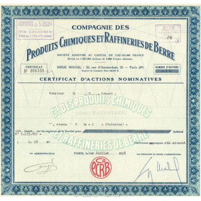 Cie des Produits Chimiques et Raffineries de Berre (Certif d'Act Nomin)