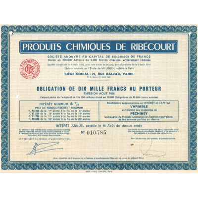 Produit Chimiques de Ribécourt (Obl 10000 F)